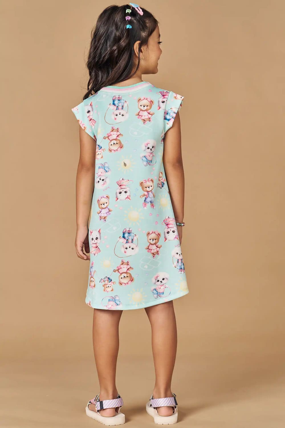 Vestido Infantil Kukie Verão Verde Ursinha
