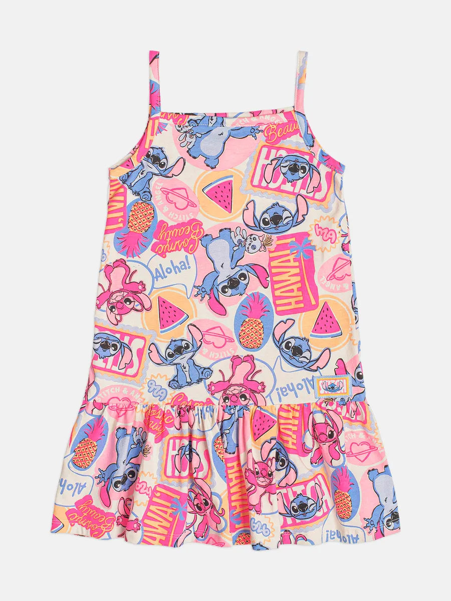 Vestido Infantil Bimbi Bege Stitch e Angel Fruits Disney