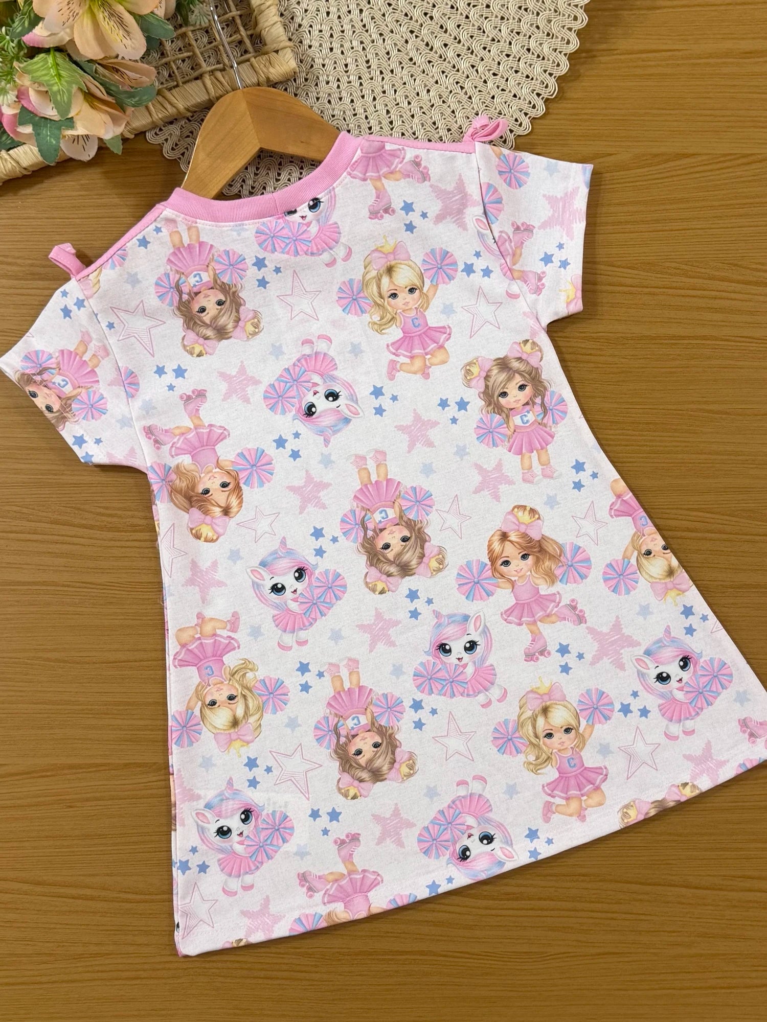 Vestido Infantil Cinti Verão Rosa Unicórnio e Lider de Torcida