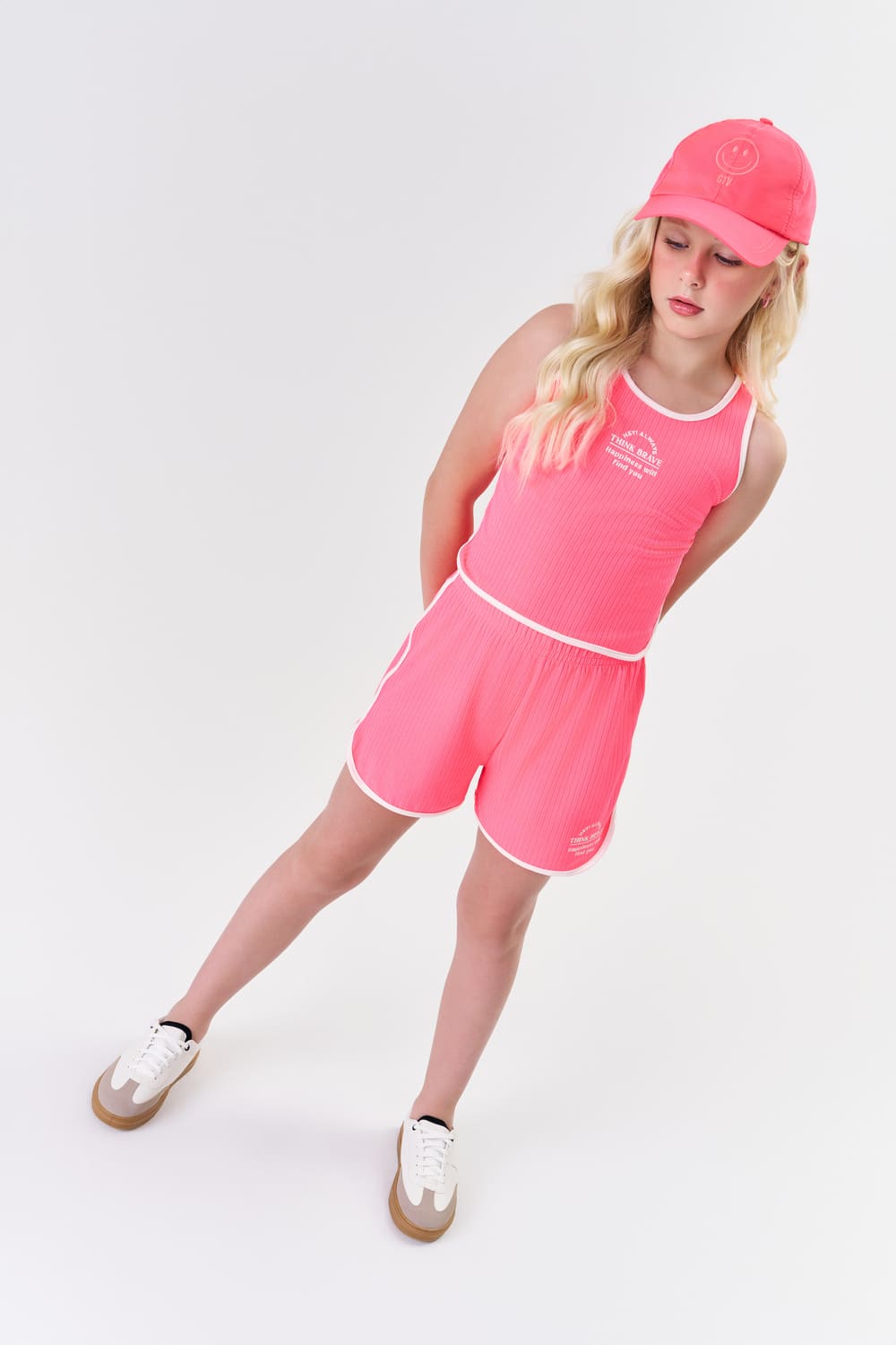 Conjunto Infantil Catavento Verão Shorts e Blusa Rosa Neon