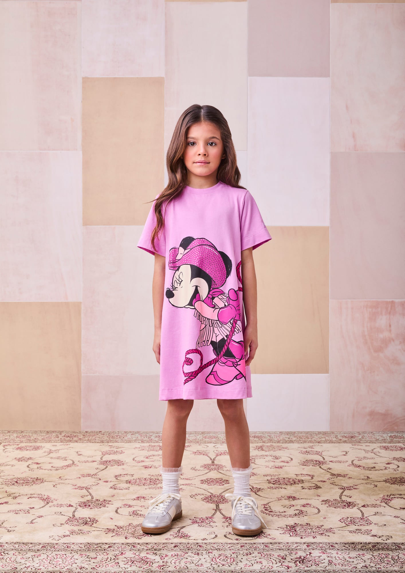 Vestido Infantil Animê Rosa Minnie Cowgirl com Strass Disney