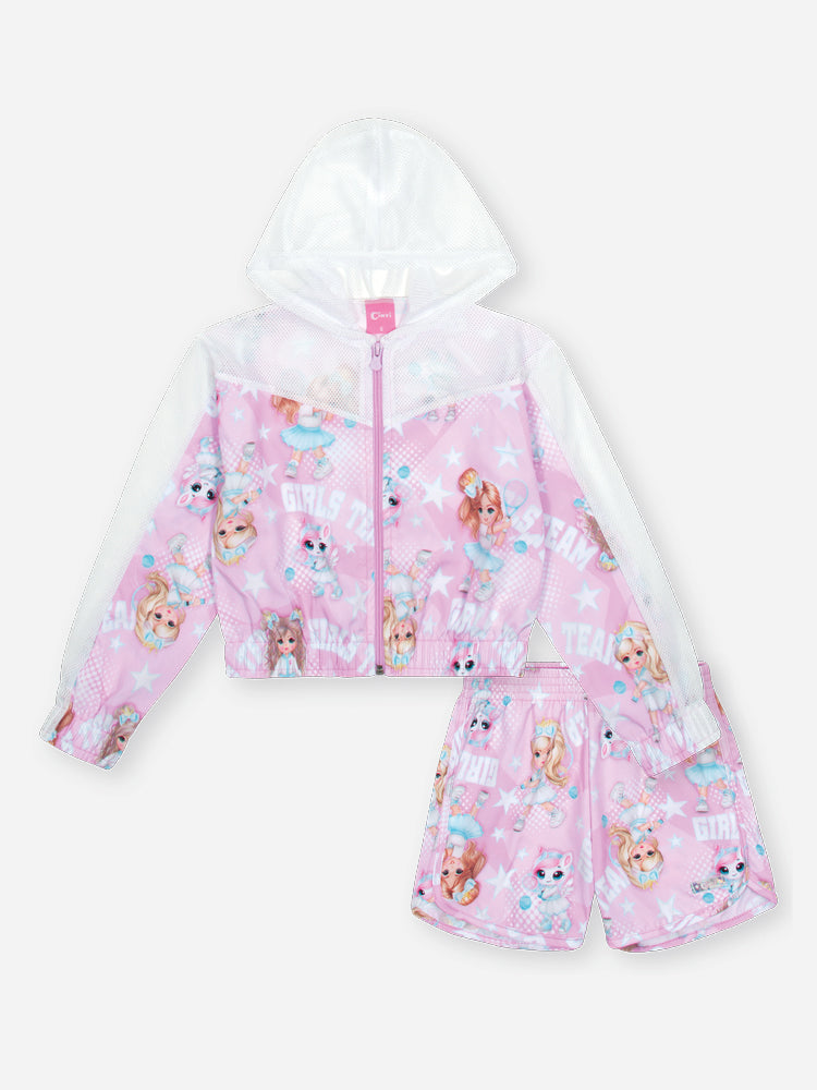 Conjunto Infantil Cinti Verão com Shorts e Jaqueta Rosa Menininha Tênista