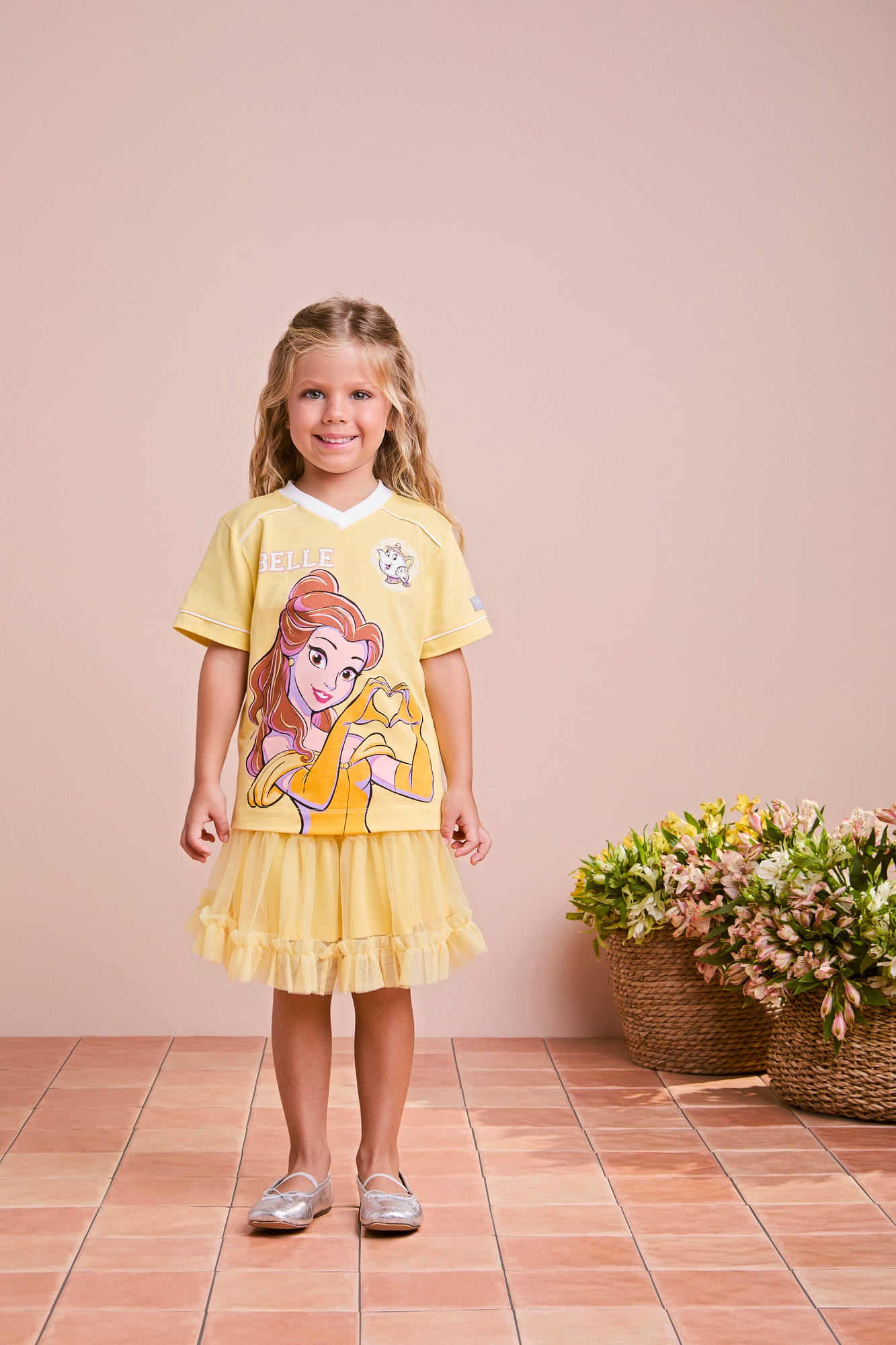 Blusa Infantil Animê Verão Amarela Princesa Bela Disney