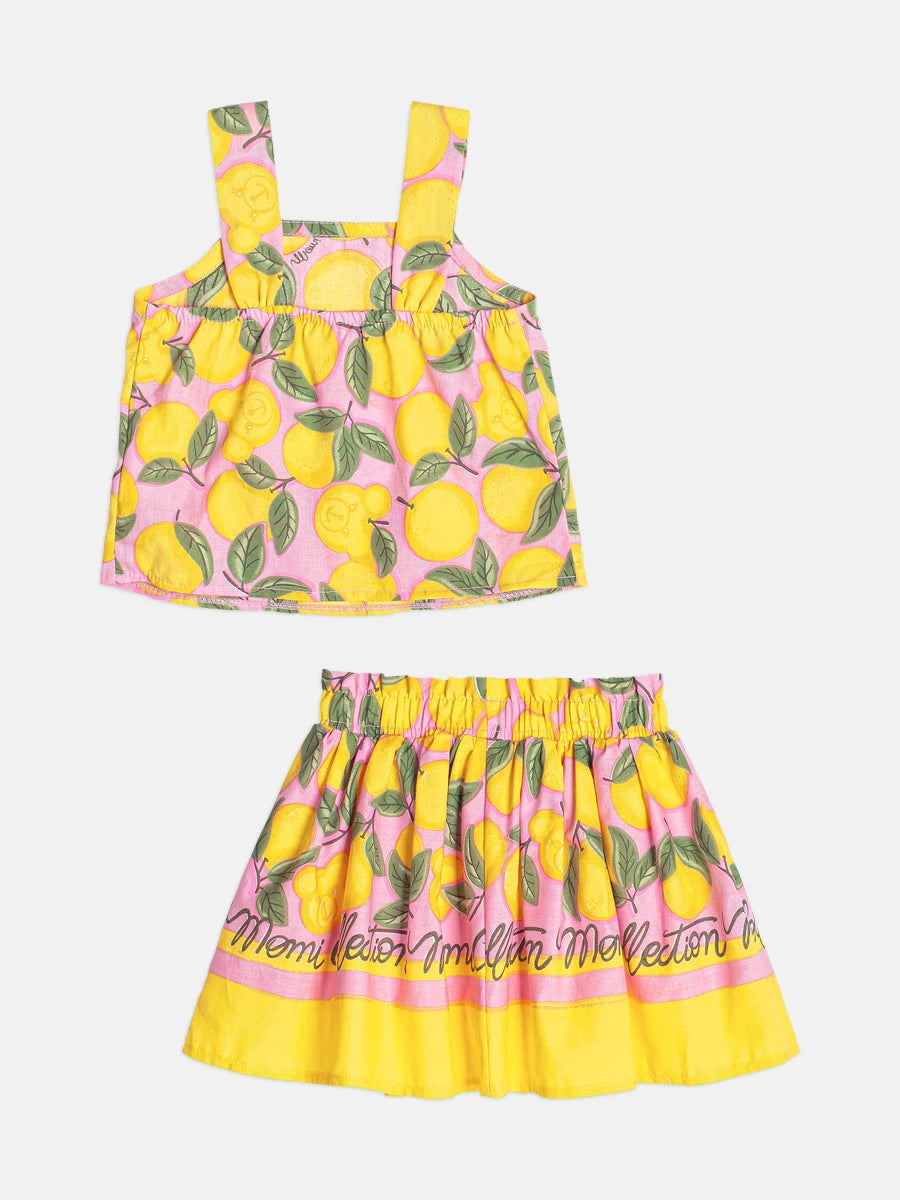 Conjunto Infantil Menina Momi com Saia e Blusa Rosa Ursinho Laranja