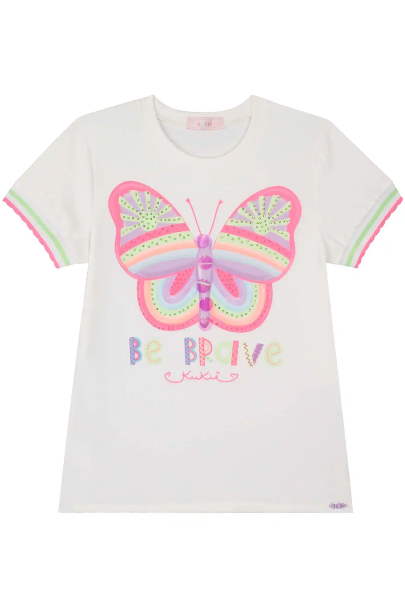 Blusa Infantil Kukiê Verão Branca Borboleta com Strass