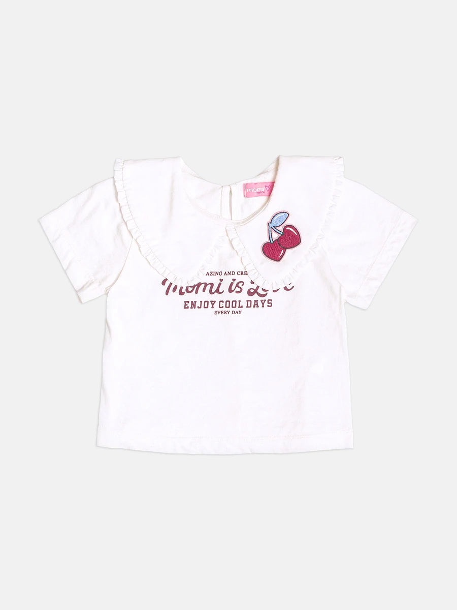 Blusa Infantil Momi Inverno Manga Curta Branca Cerejinha