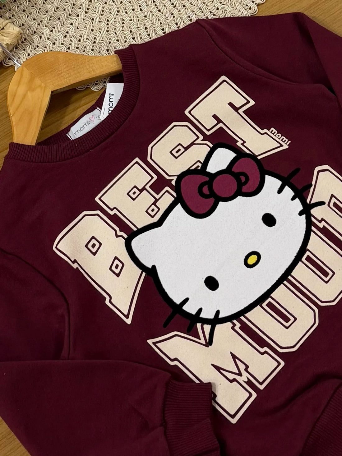 Moletom Infantil Momi Inverno sem Flanela Vinho Hello Kitty Best Mood
