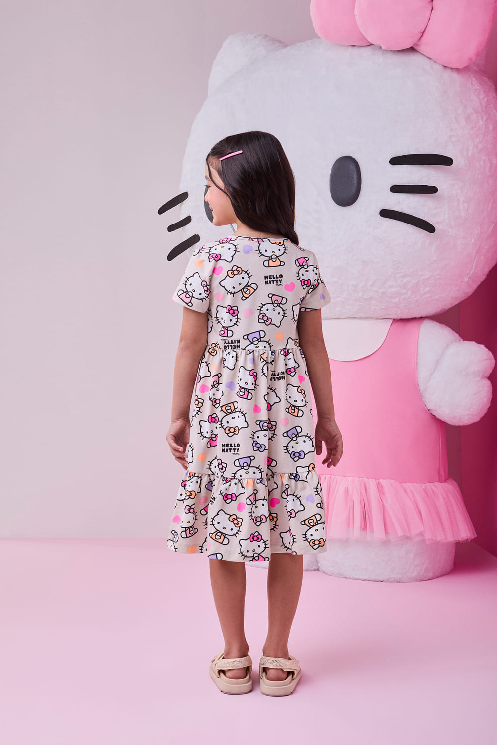 Vestido Infantil Momi Verão Bege Hello Kitty