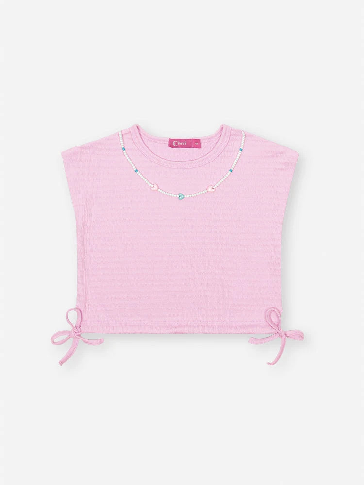 Conjunto Infantil Cinti Verão, Shorts e Blusa Lilás com Acessório