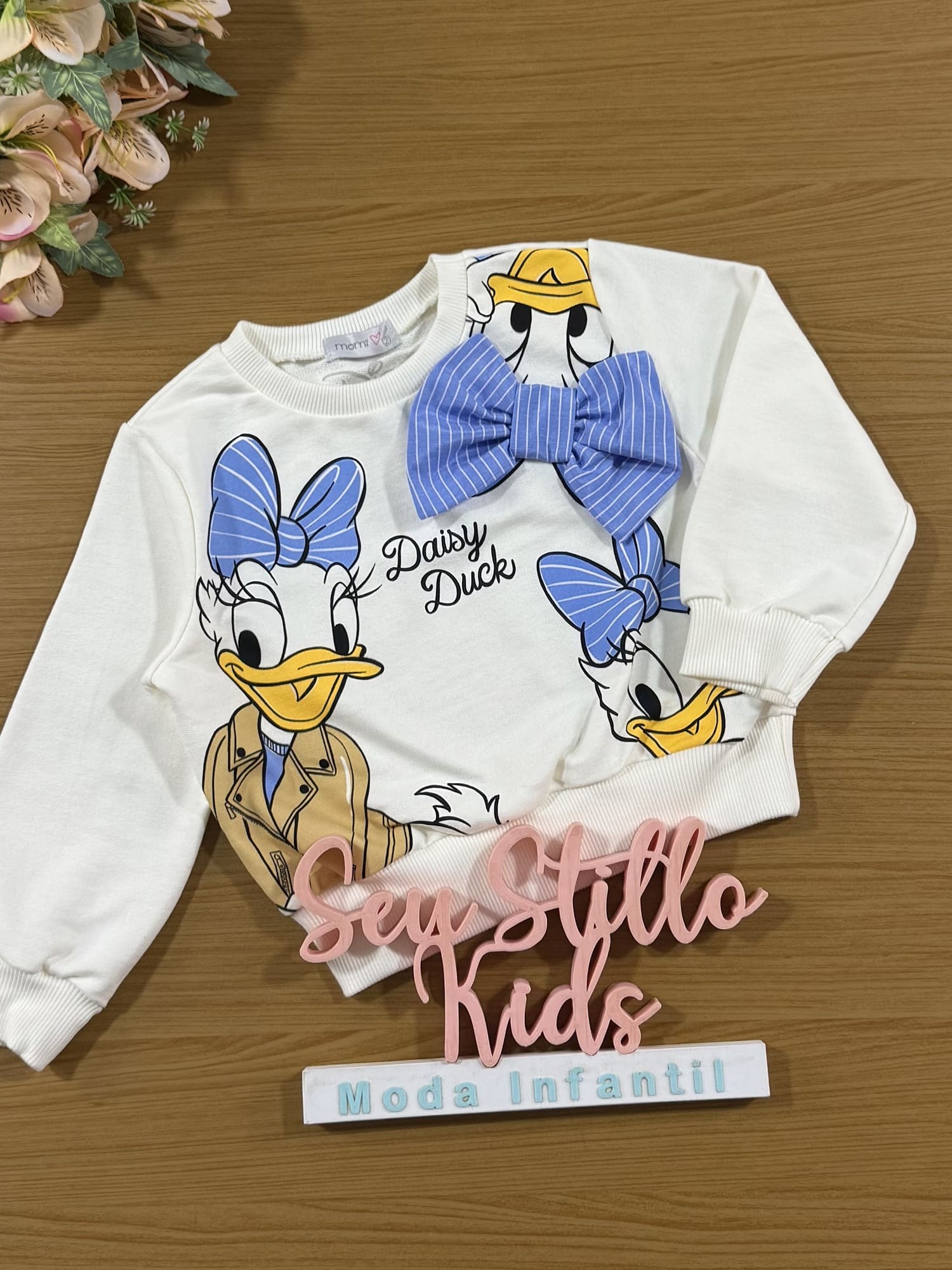Casaco Infantil Momi Inverno Branco Daisy com Laço Disney