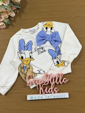 Casaco Infantil Momi Inverno Branco Daisy com Laço Disney