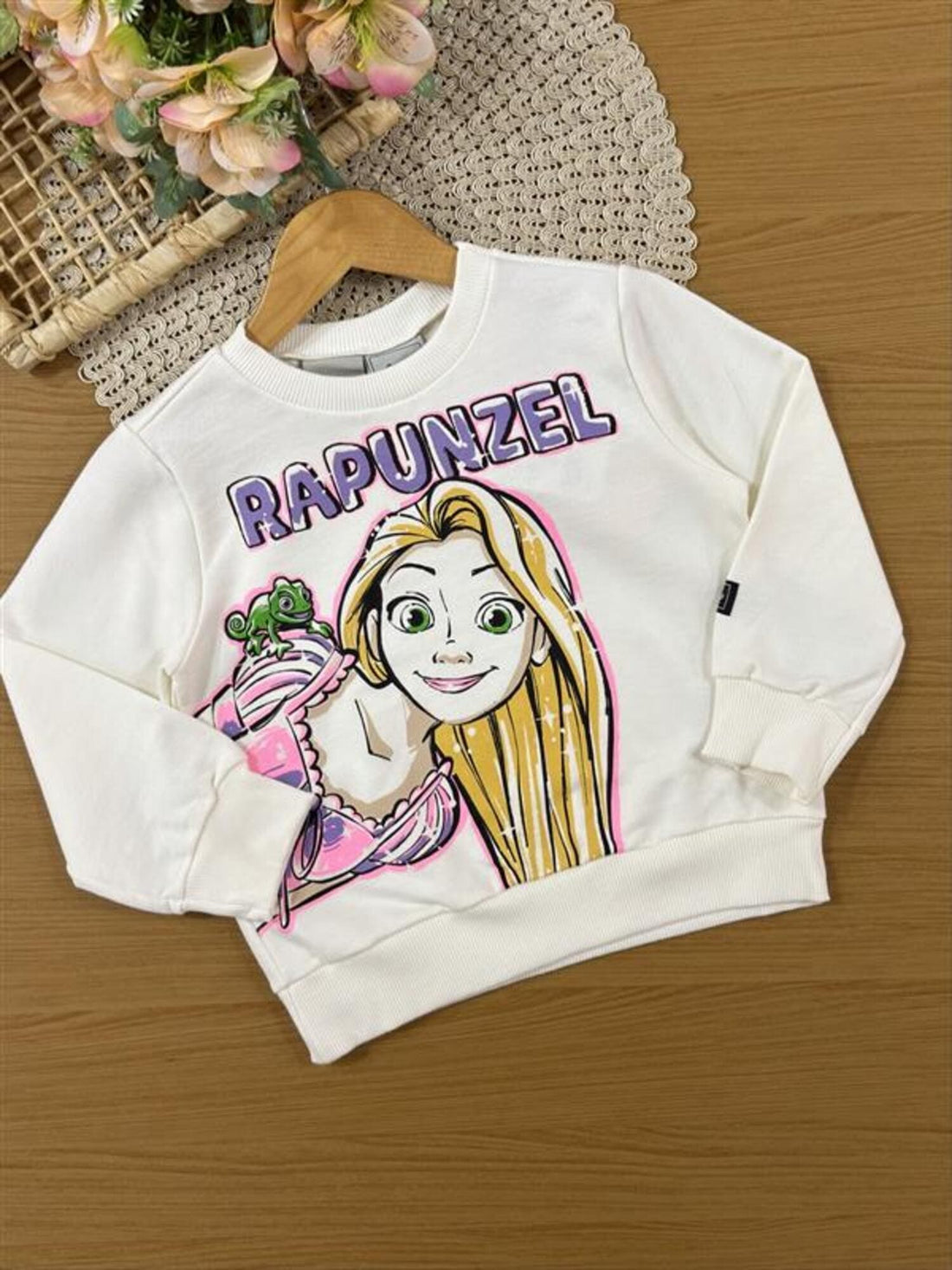 Conjunto Infantil Bimbi Inverno com Calça Legging e Moletom sem Flanela Branco Rapunzel Disney
