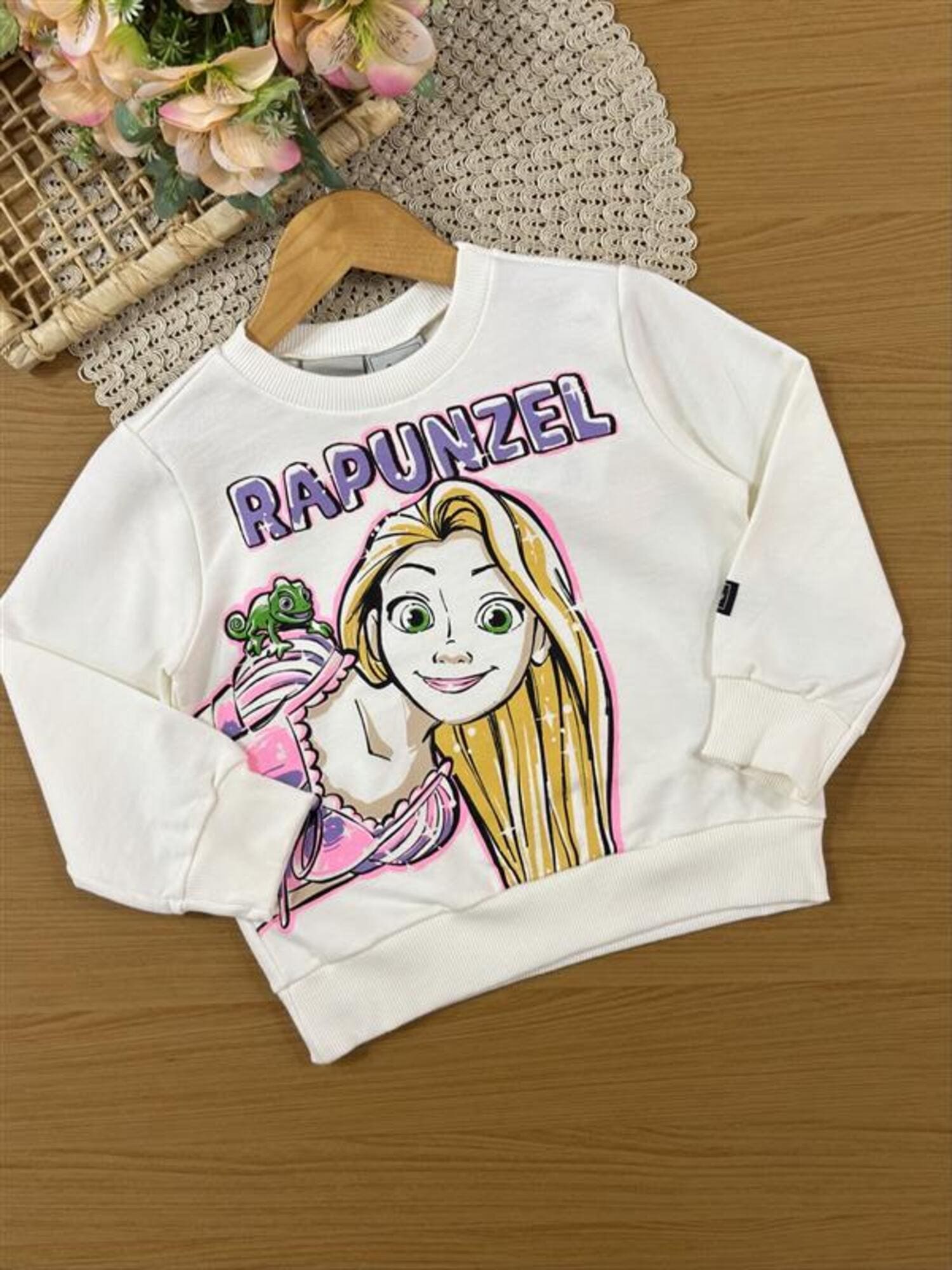 Conjunto Infantil Bimbi Inverno com Calça Legging e Moletom sem Flanela Branco Rapunzel Disney