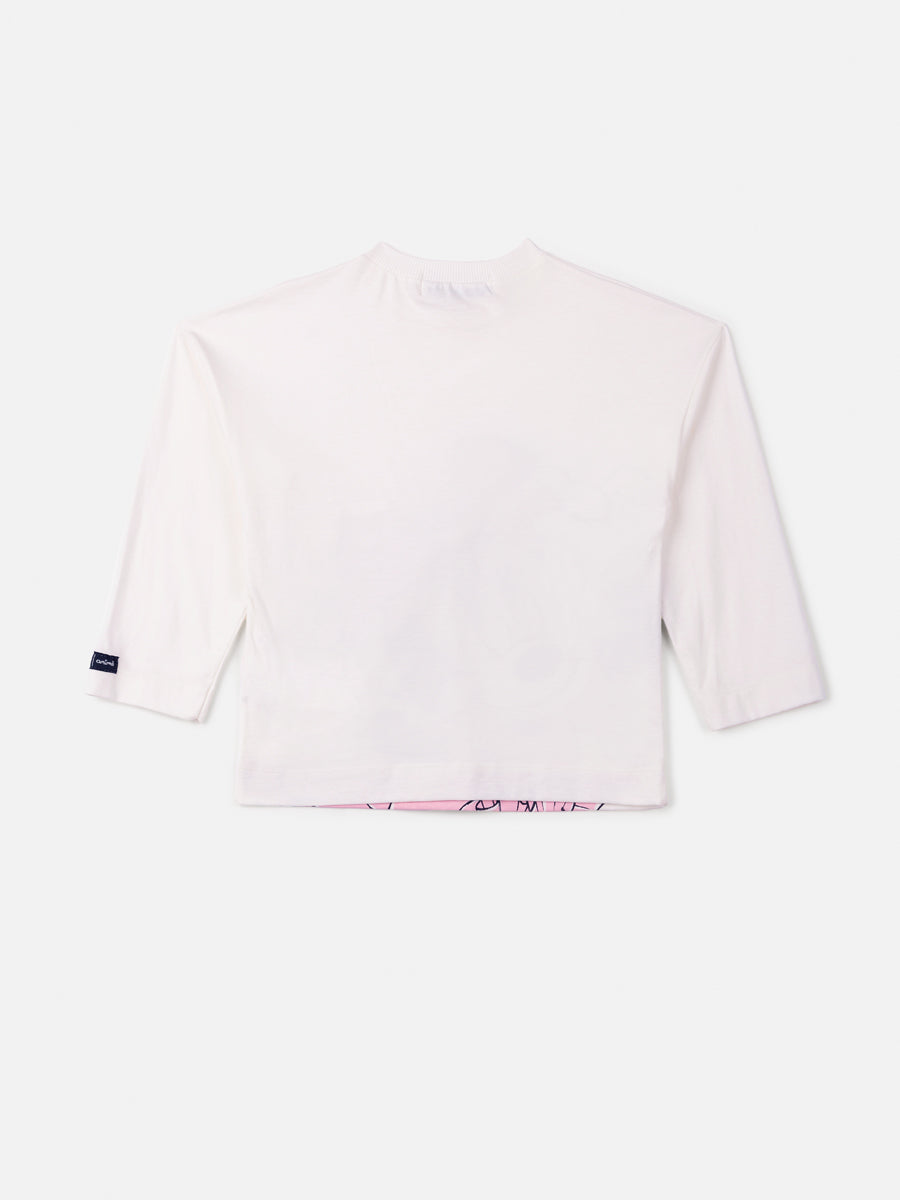 Conjunto Infantil Animê Inverno com Calça Preta e Blusa Branca com Laço Minnie Disney