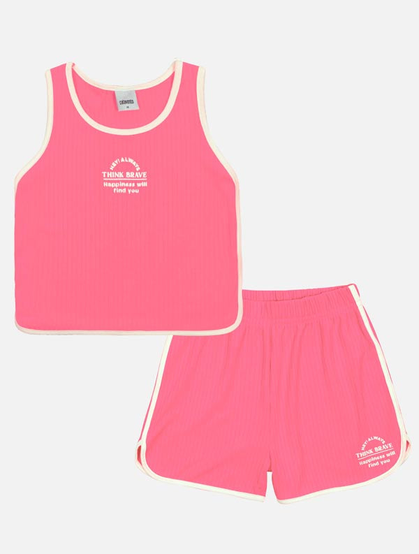 Conjunto Infantil Catavento Verão Shorts e Blusa Rosa Neon