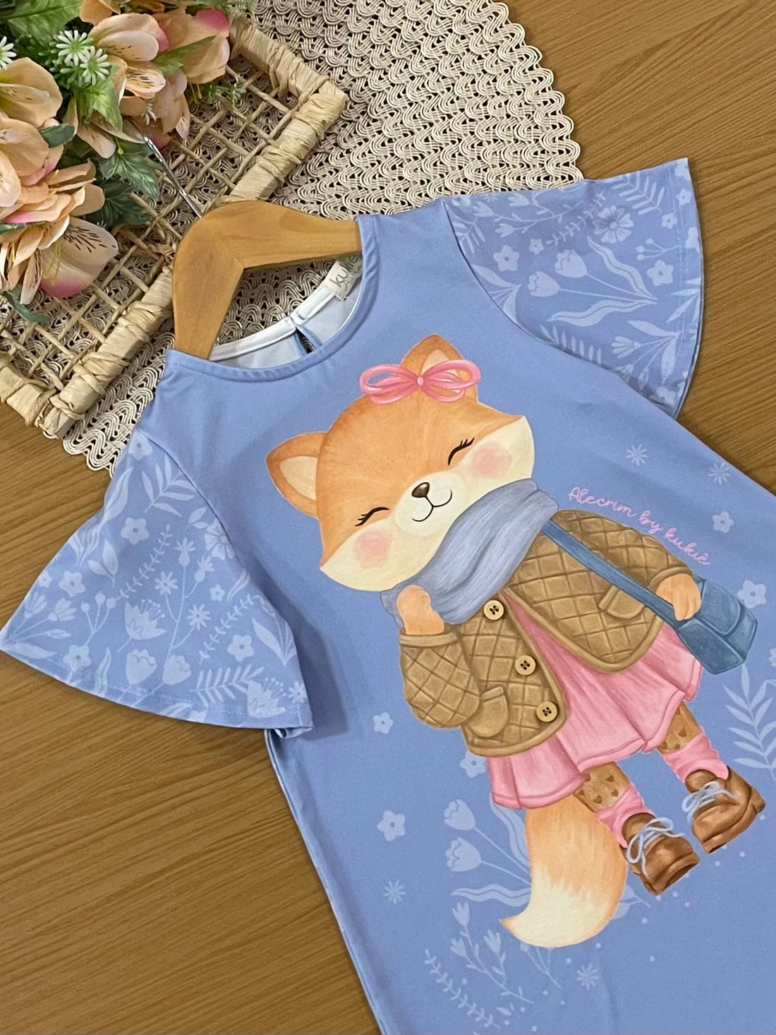 Vestido Infantil Kukiê Inverno Azul Raposinha
