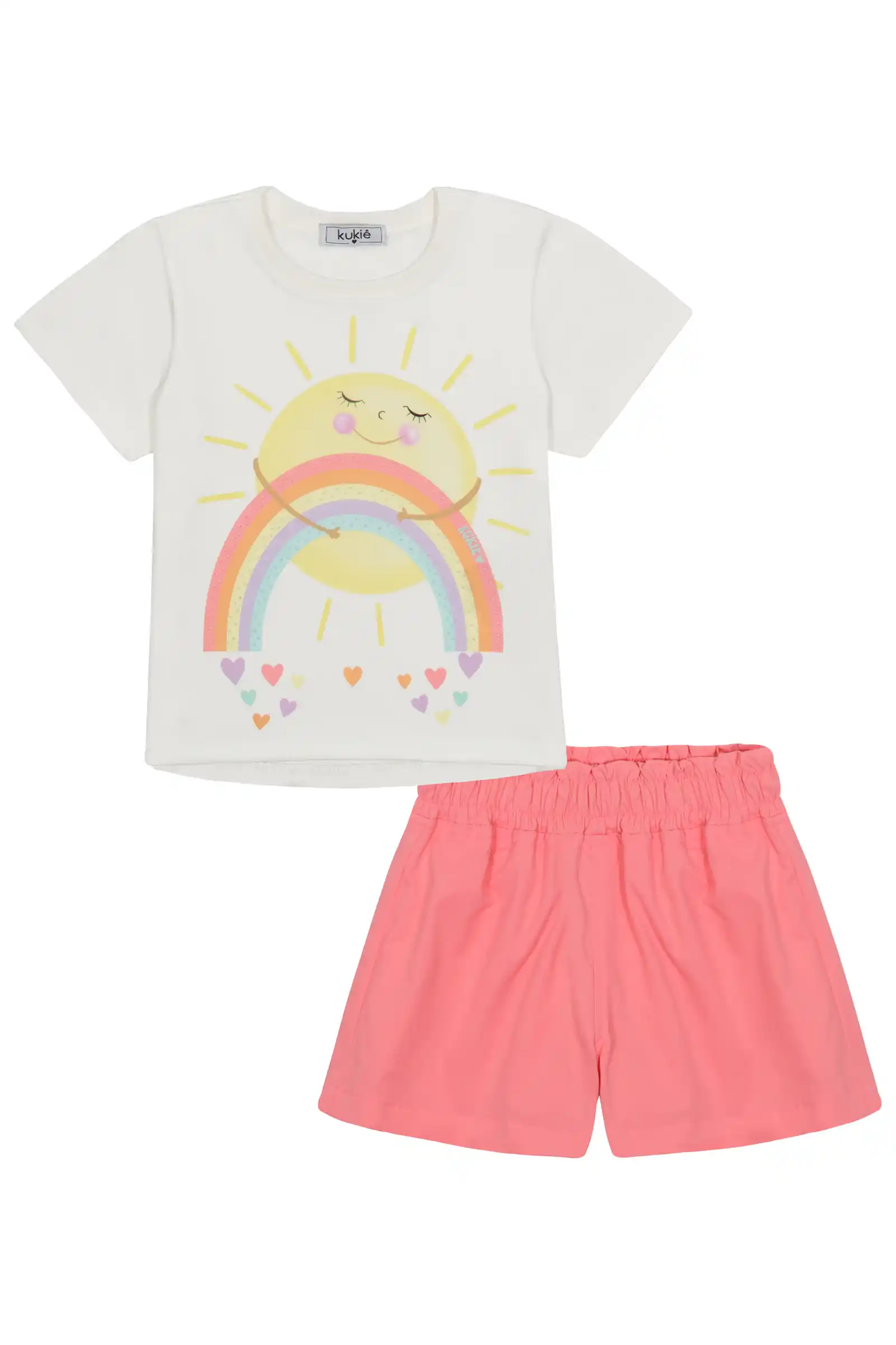 Conjunto Infantil Kukiê com Shorts Rosa e Blusa Manga Curta Solzinho