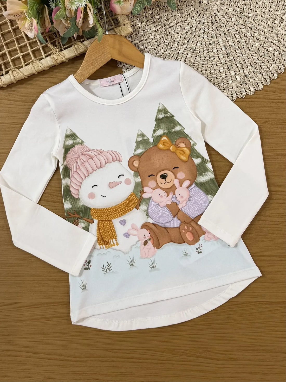 Conjunto Infantil Kukiê com Shorts Verde e Blusa Manga Longa Ursinha Ice