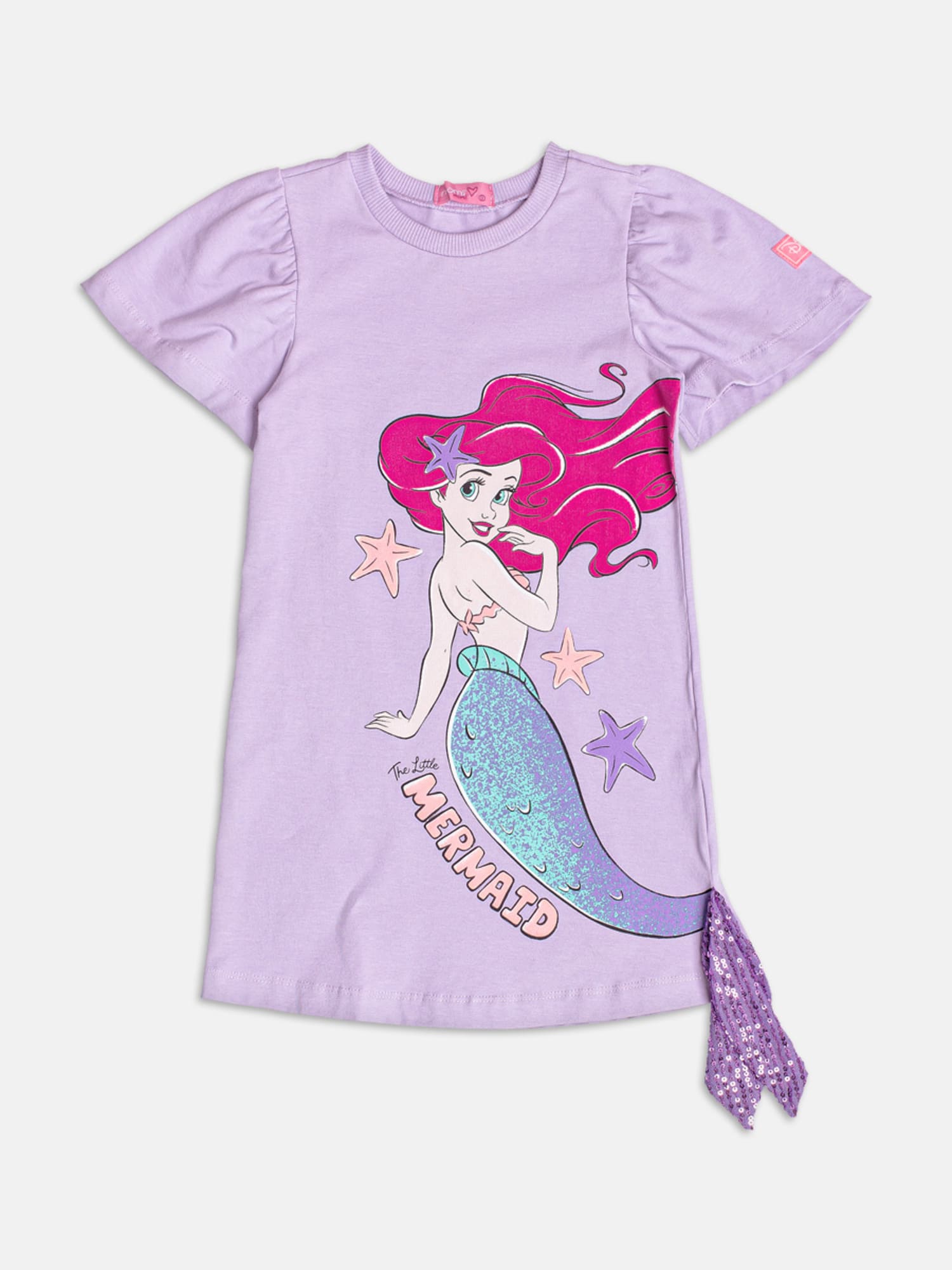 Vestido Infantil Momi Verão Lilás Pequena Sereia Disney