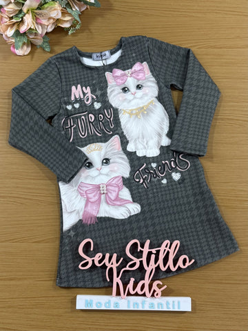 Vestido Infantil Kukie Inverno Gatinhas