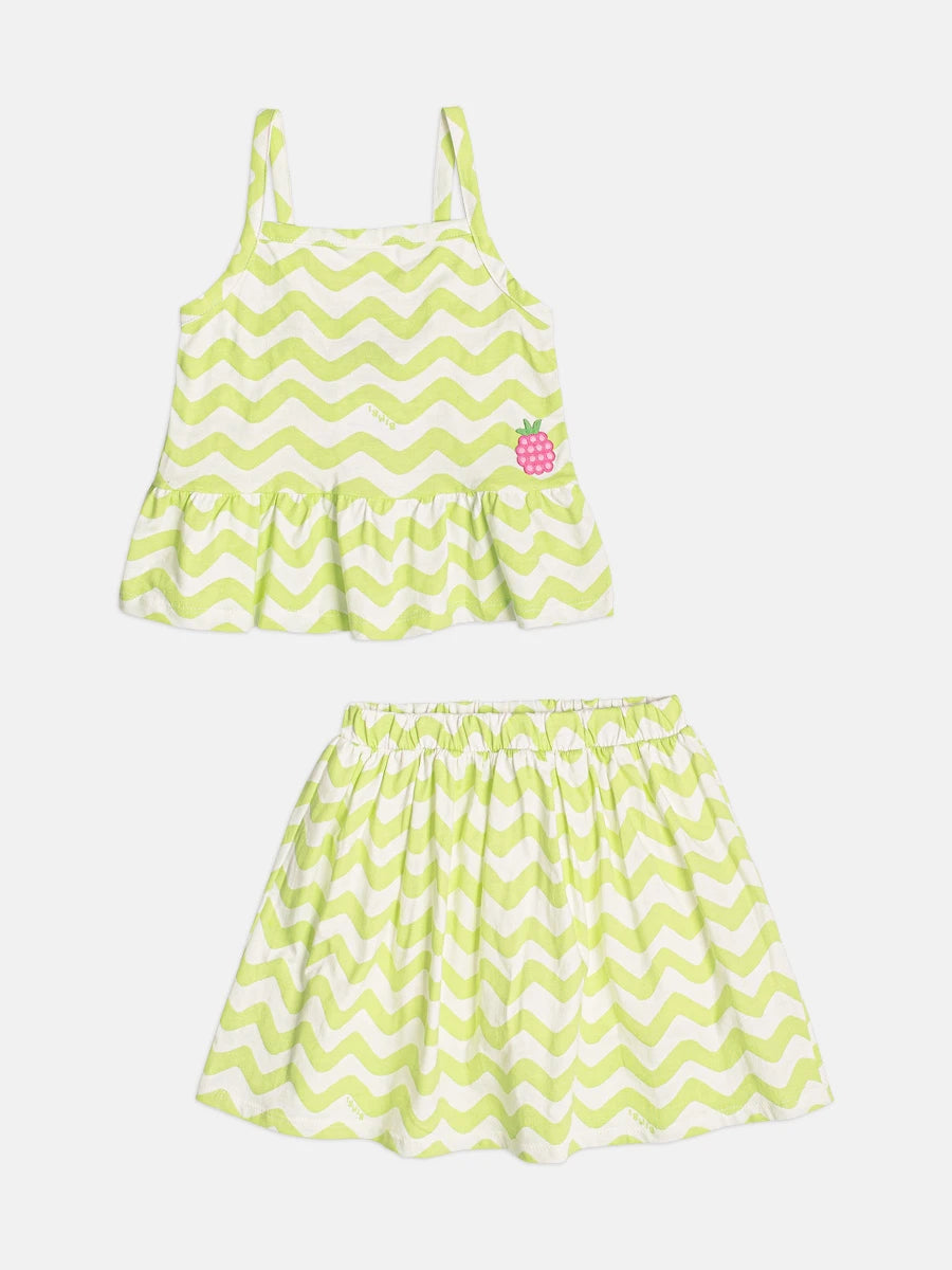 Conjunto Infantil Menina Bimbi com Saia e Blusa Verde Listrada