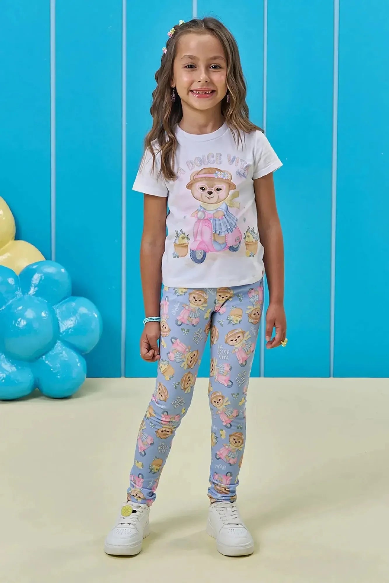 Calça Legging Infantil Kukiê Azul Ursinha La Dolce Vita