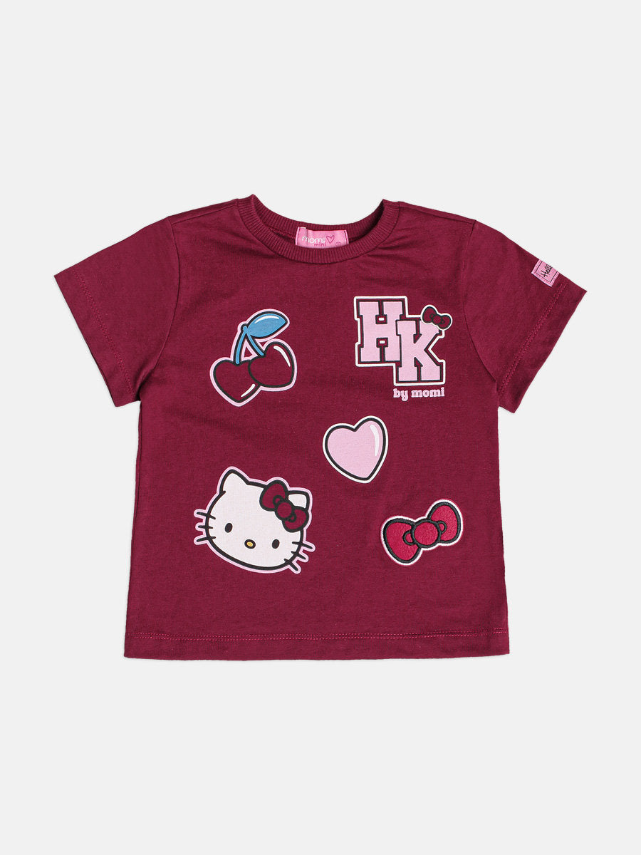Blusa Infantil Momi Inverno Manga Curta Vinho Hello Kitty Figurinhas