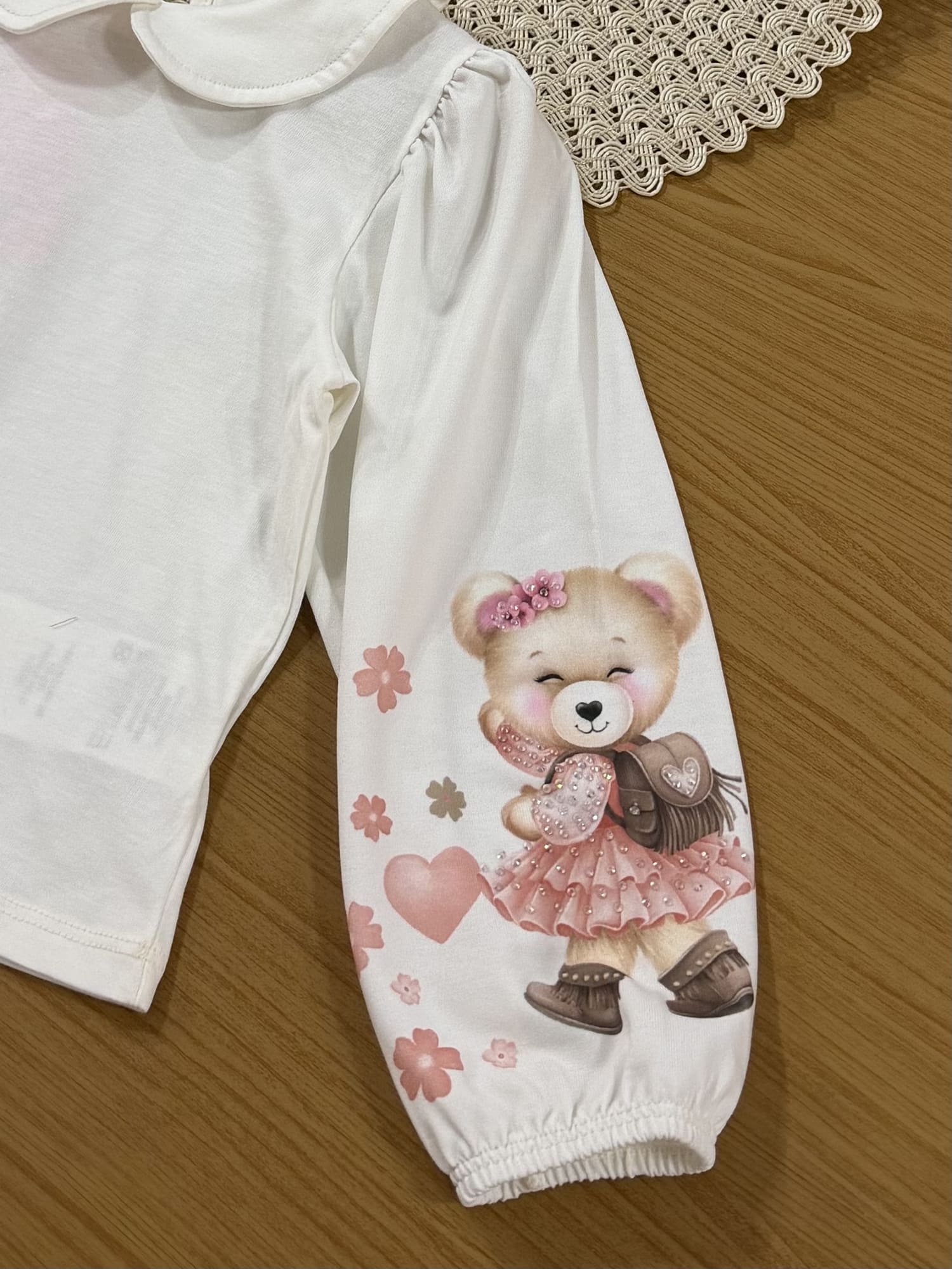 Salopete Infantil Cinti Inverno Rosa com Blusa Manga Longa Ursinha