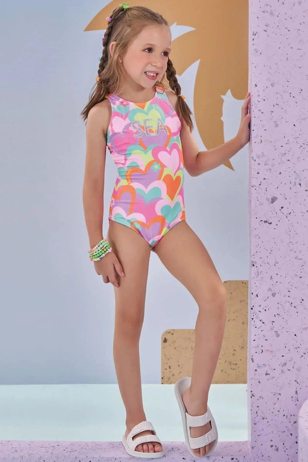 Maiô Infantil Kukiê Verão Colorido Corações Sea