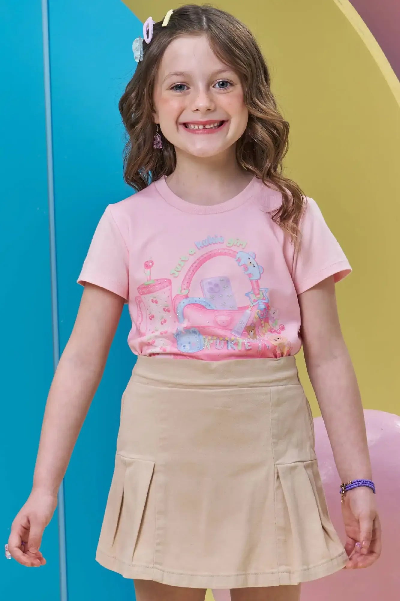 Blusa Infantil Menina Kukiê Rosa Acessórios Girl Strass
