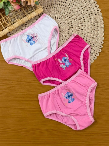 Kit Calcinha Infantil Lupo Rosa Stitch Disney