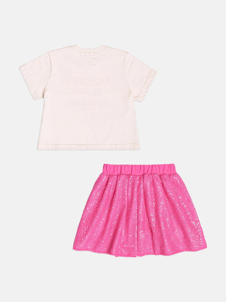 Conjunto Infantil Momi Inverno com Saia Rosa e Blusa Manga Longa Happiness
