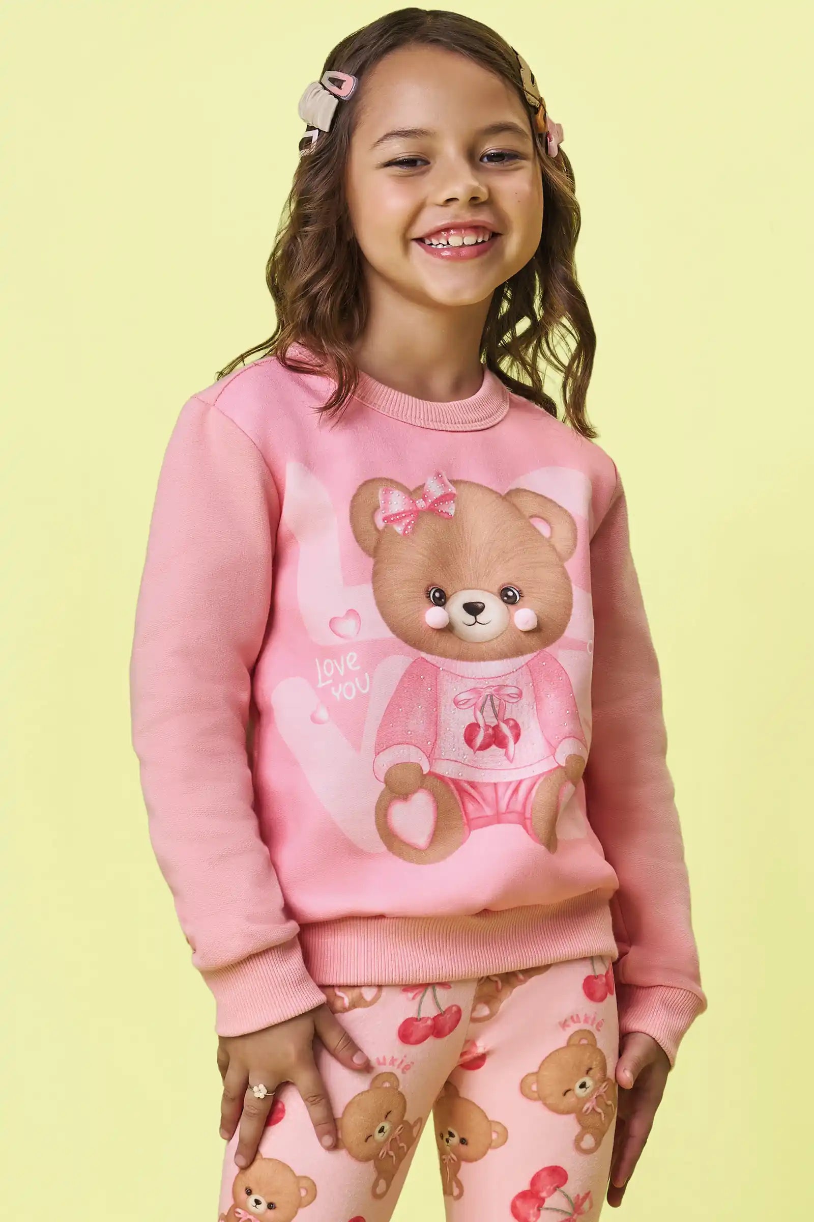Casaco Infantil Kukiê Inverno Flanelado Rosa Ursinha