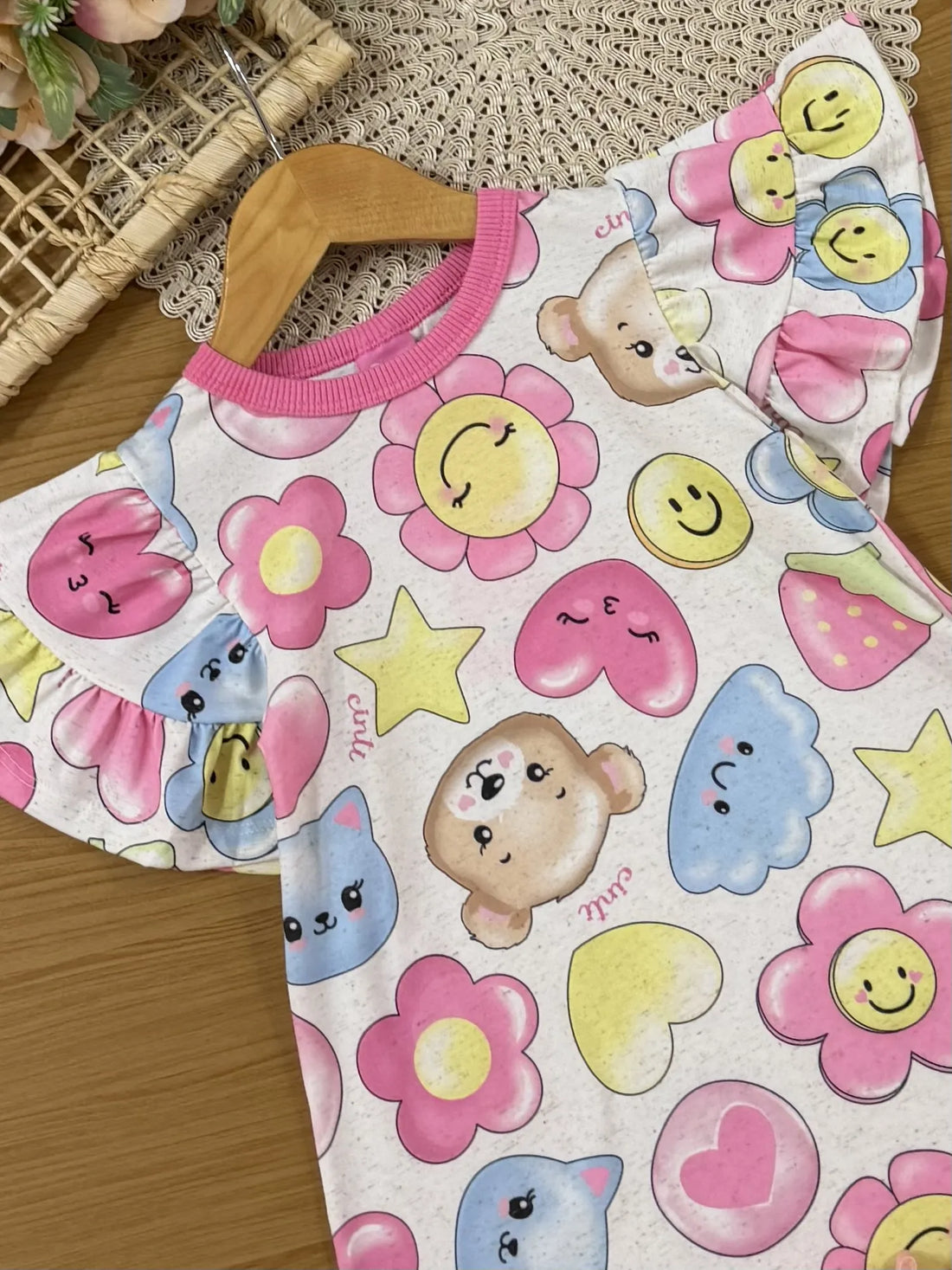 Vestido Infantil Cinti Inverno Manga Curta Ursinha Happy