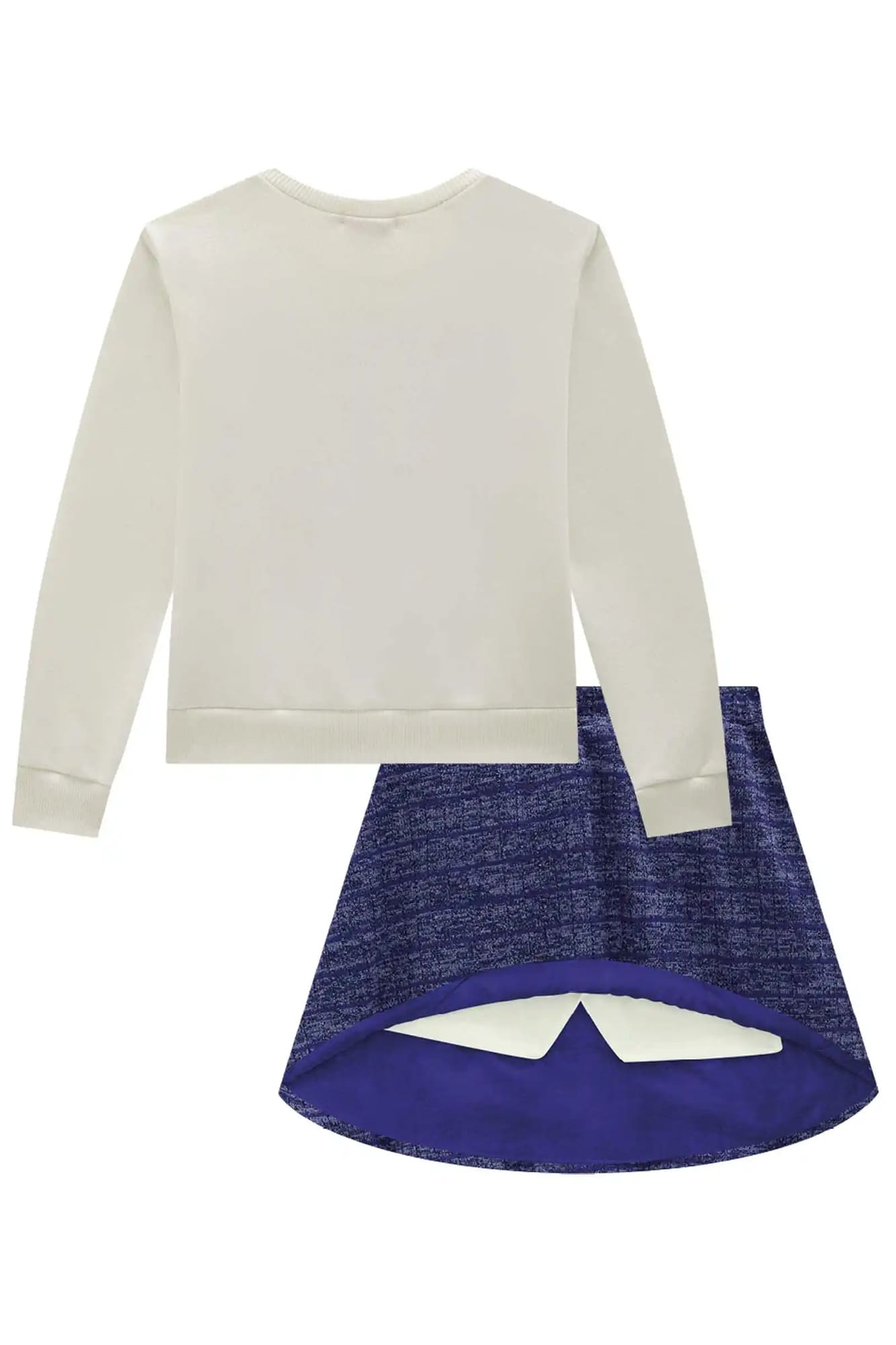 Conjunto Infantil Kukiê Inverno com Saia Azul e Casaco Branco Ursinha com Strass