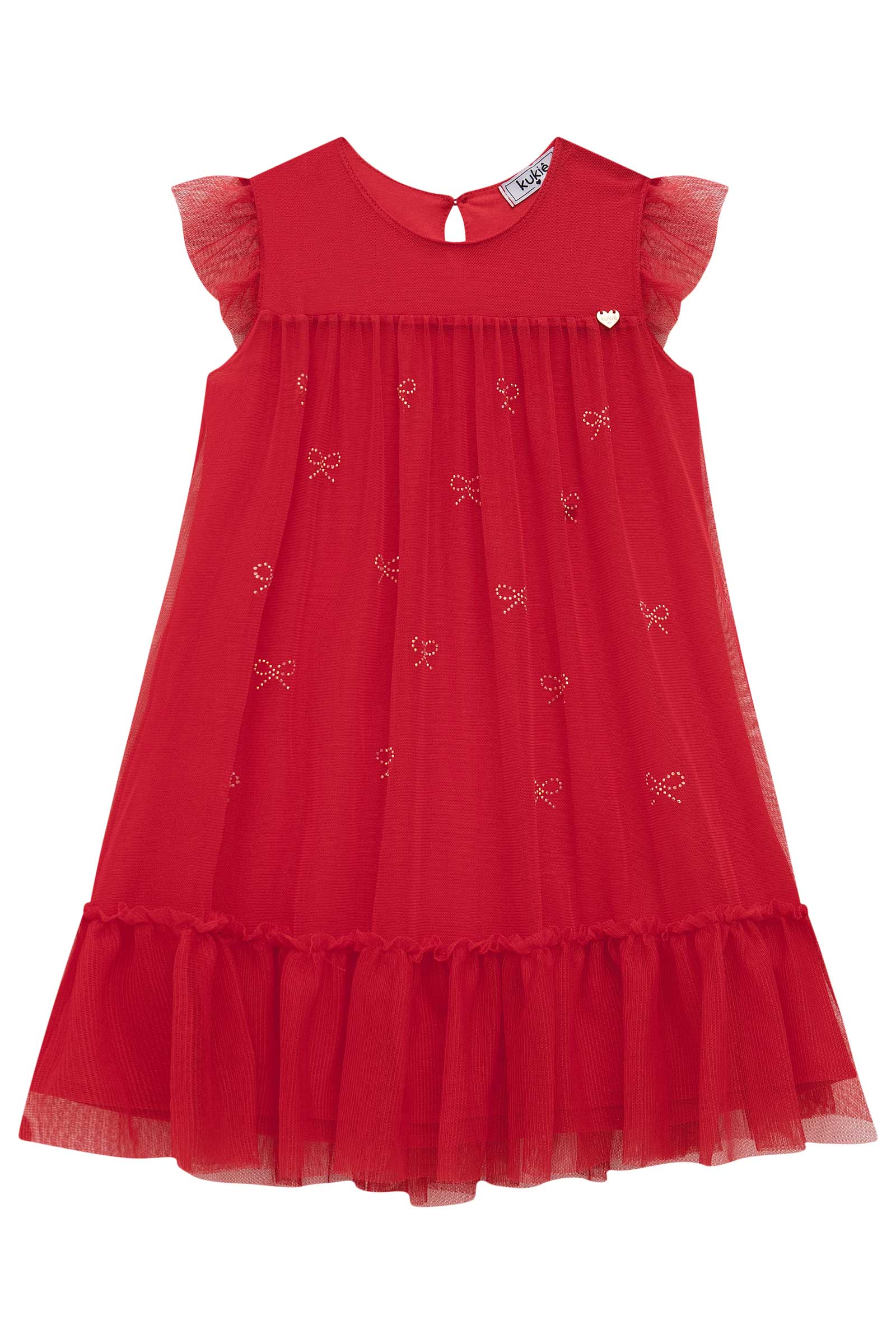 Vestido infantil Kukie Verão Vermelho Tule Lacinho