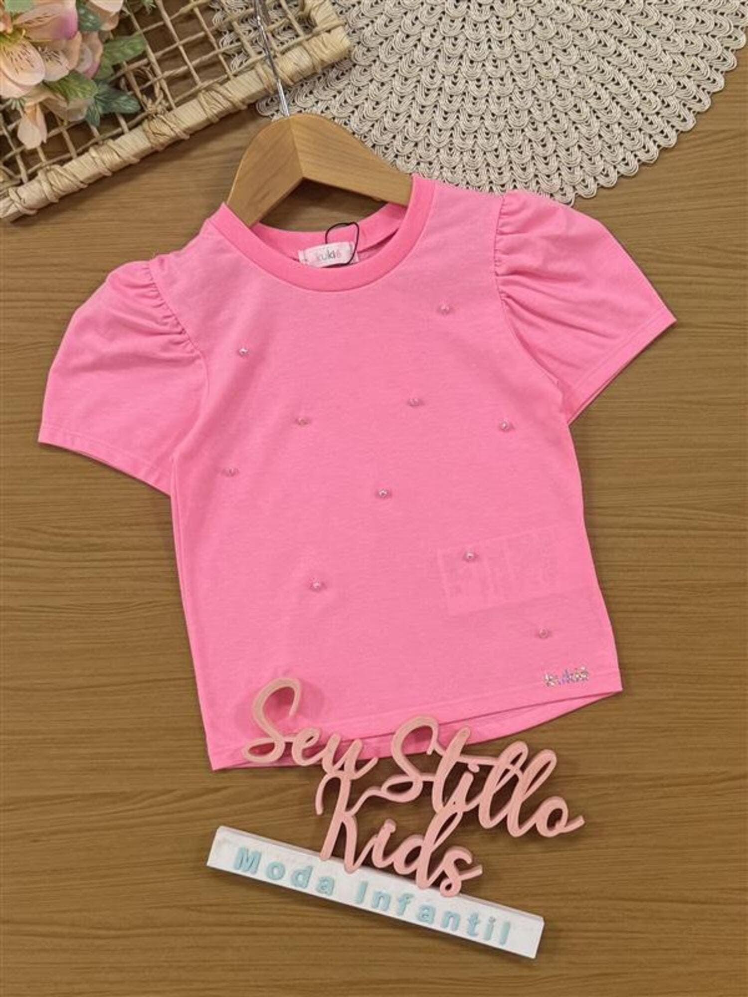 Blusa Infantil Kukiê Verão Rosa com Bolinhas