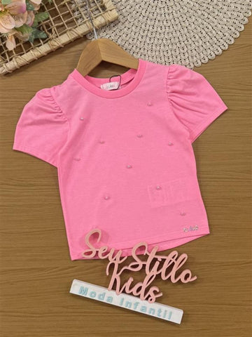 Blusa Infantil Kukiê Verão Rosa com Bolinhas