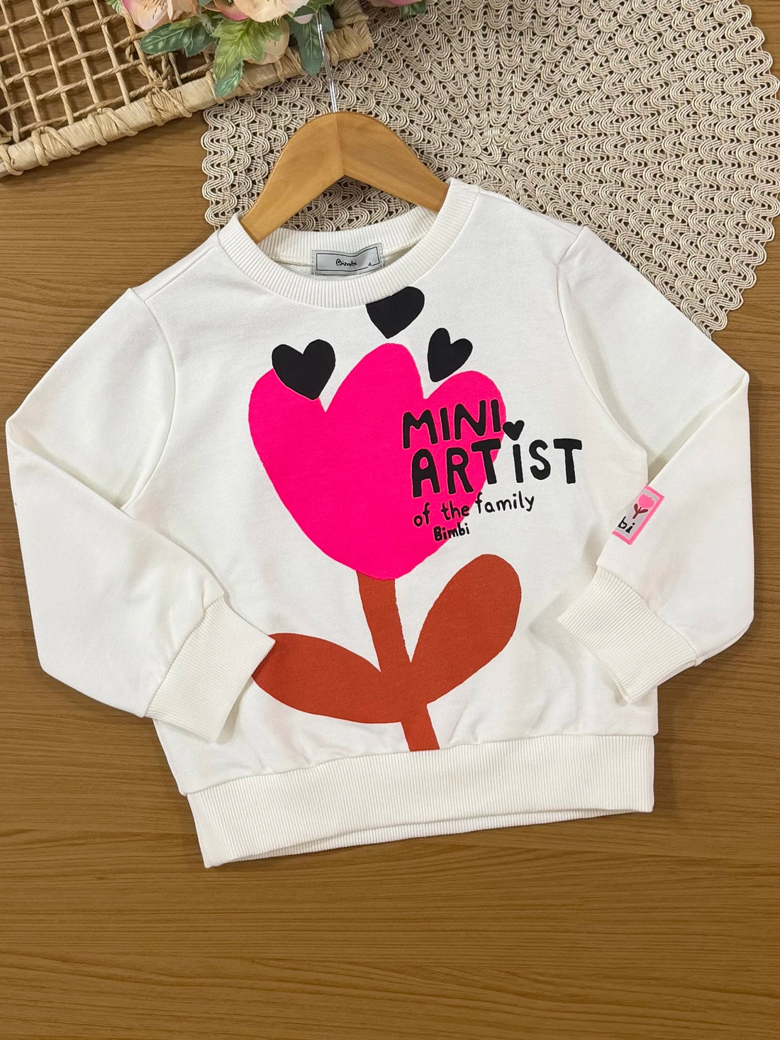 Conjunto Infantil Momi Inverno com Calça Legging Marrom e Moletom sem Flanela Florzinha Coração