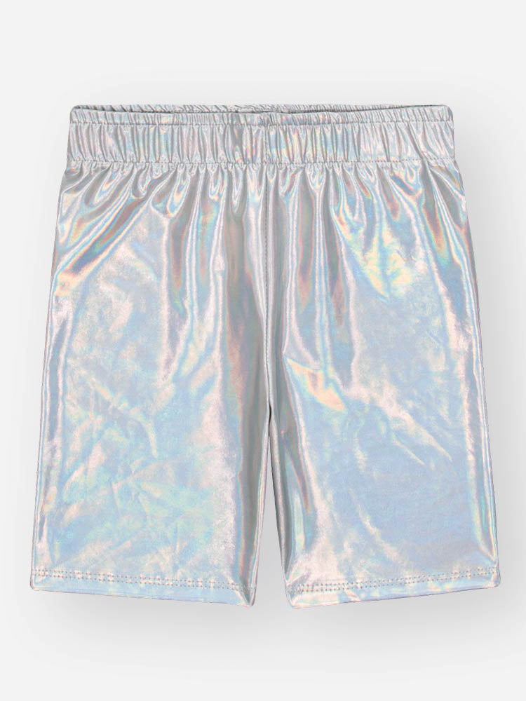 Conjunto Infantil Cinti Verão com Shorts Ciclista Holográfico e Blusa Branca Sweet