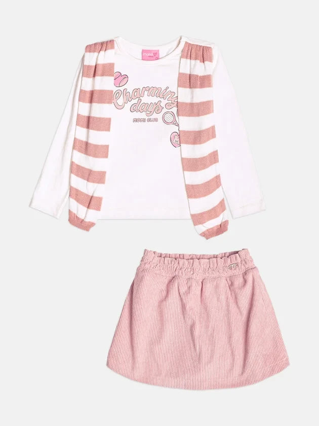 Conjunto Infantil Momi Inverno com Saia Rosa e Blusa Manga Longa Charming Days