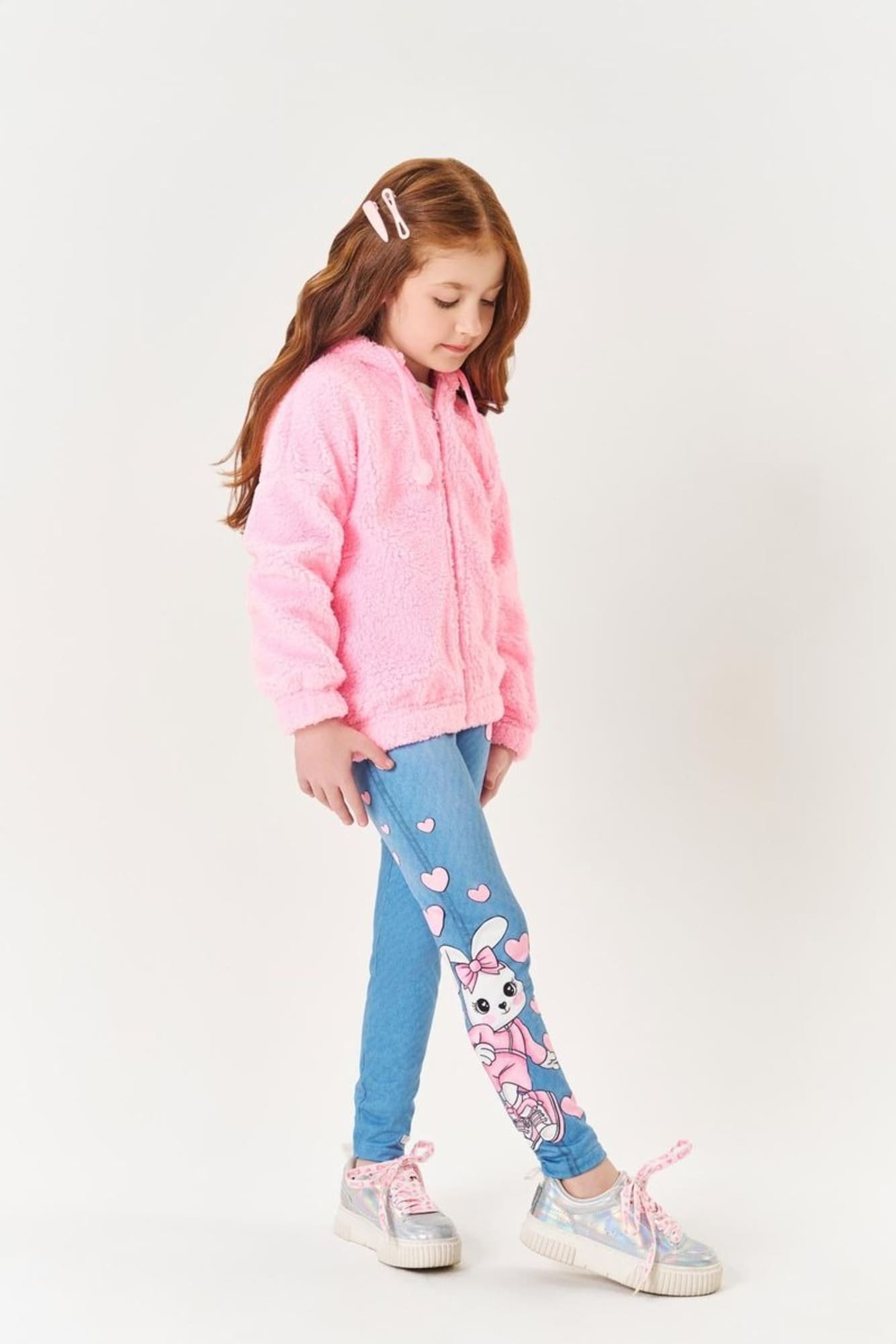 Jaqueta Infantil Cinti Inverno sem Flanela com Pelo Carneirinho Rosa