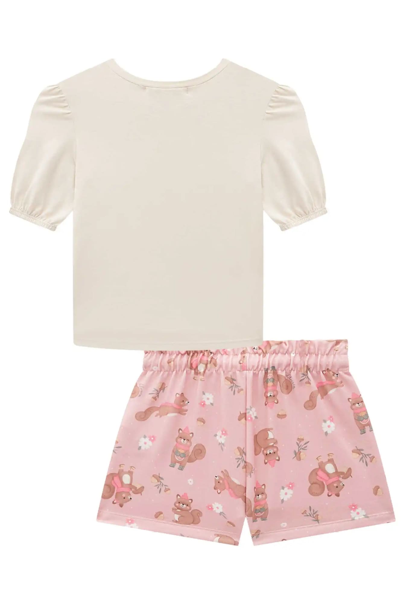 Conjunto Infantil Kukiê Alecrim Inverno Shorts e Blusa Bege Esquilinho