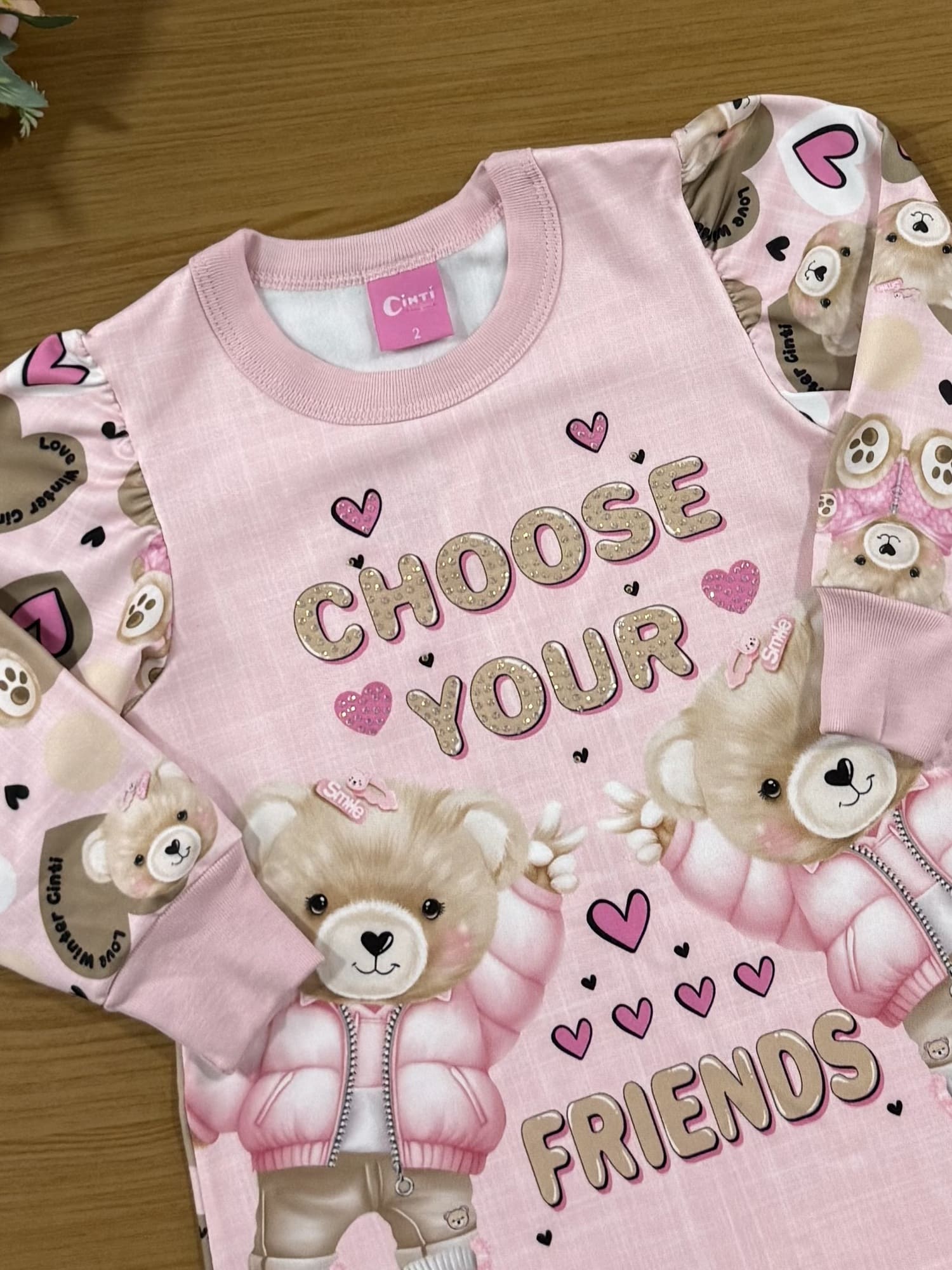 Vestido Infantil Cinti Inverno Rosa Ursinhos