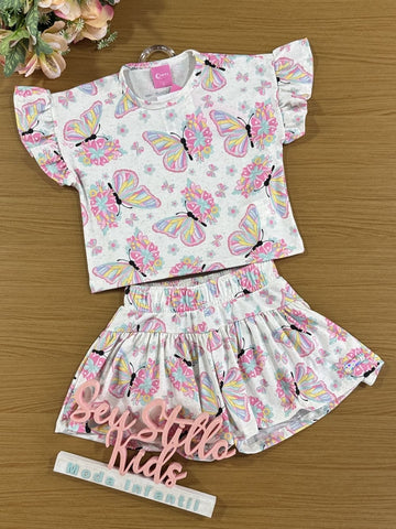 Conjunto Infantil Cinti Verão Shorts e Blusa Borboleta Rosa
