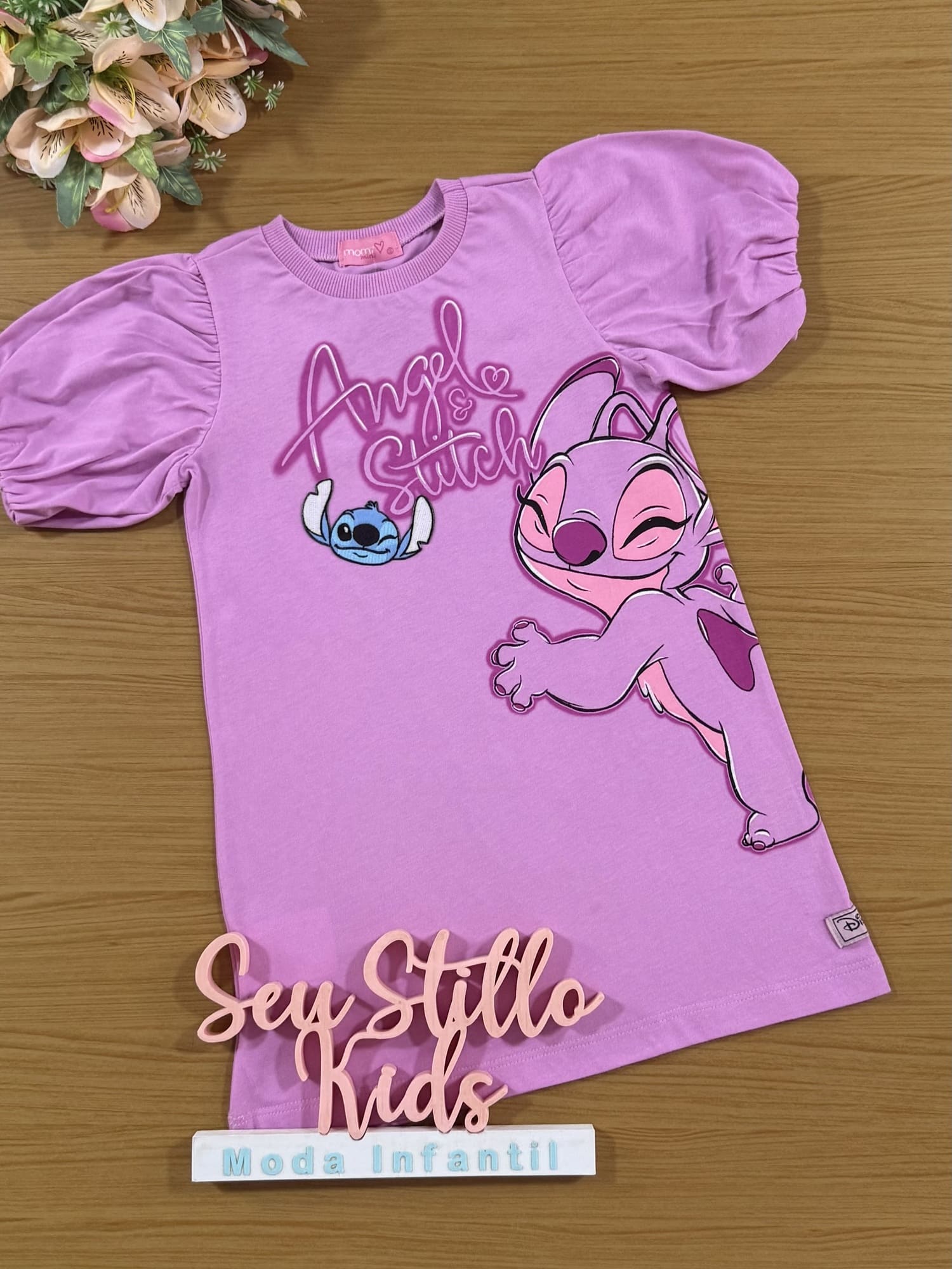 Vestido Infantil Momi Inverno Lilás Angel e Stitch