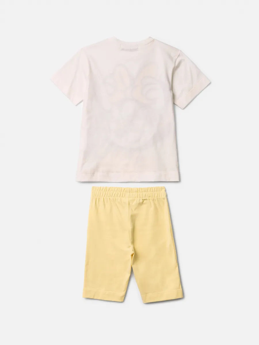 Conjunto Infantil Menina Animê com Shorts Ciclista Amarelo e Blusa Branca Fashion Minnie Disney