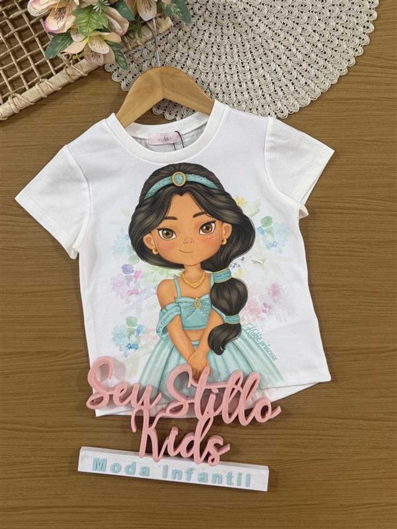 Blusa Infantil Kukiê Verão Branca Princesa Jasmine
