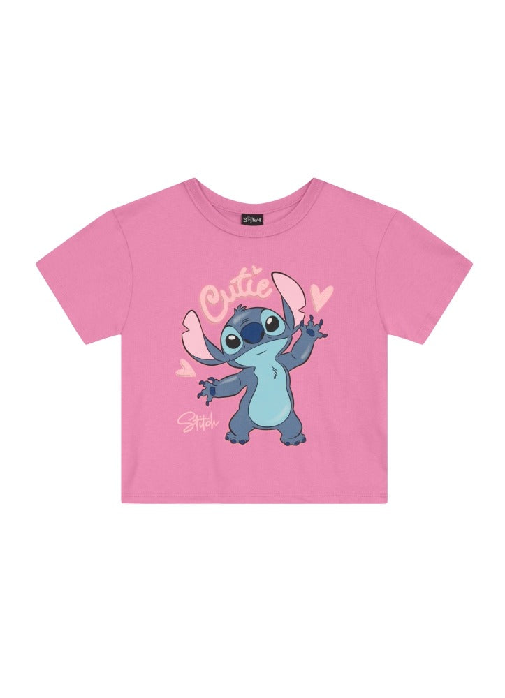 Blusa Infantil Menina Brandili Verão Rosa Stitch Cutie Disney