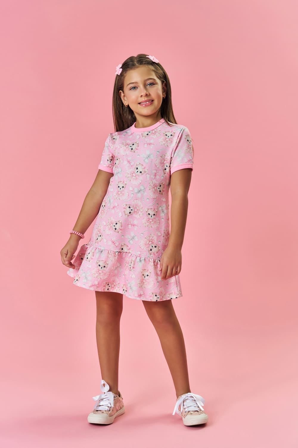 Vestido Infantil Cinti Verão Ursinha Rosa